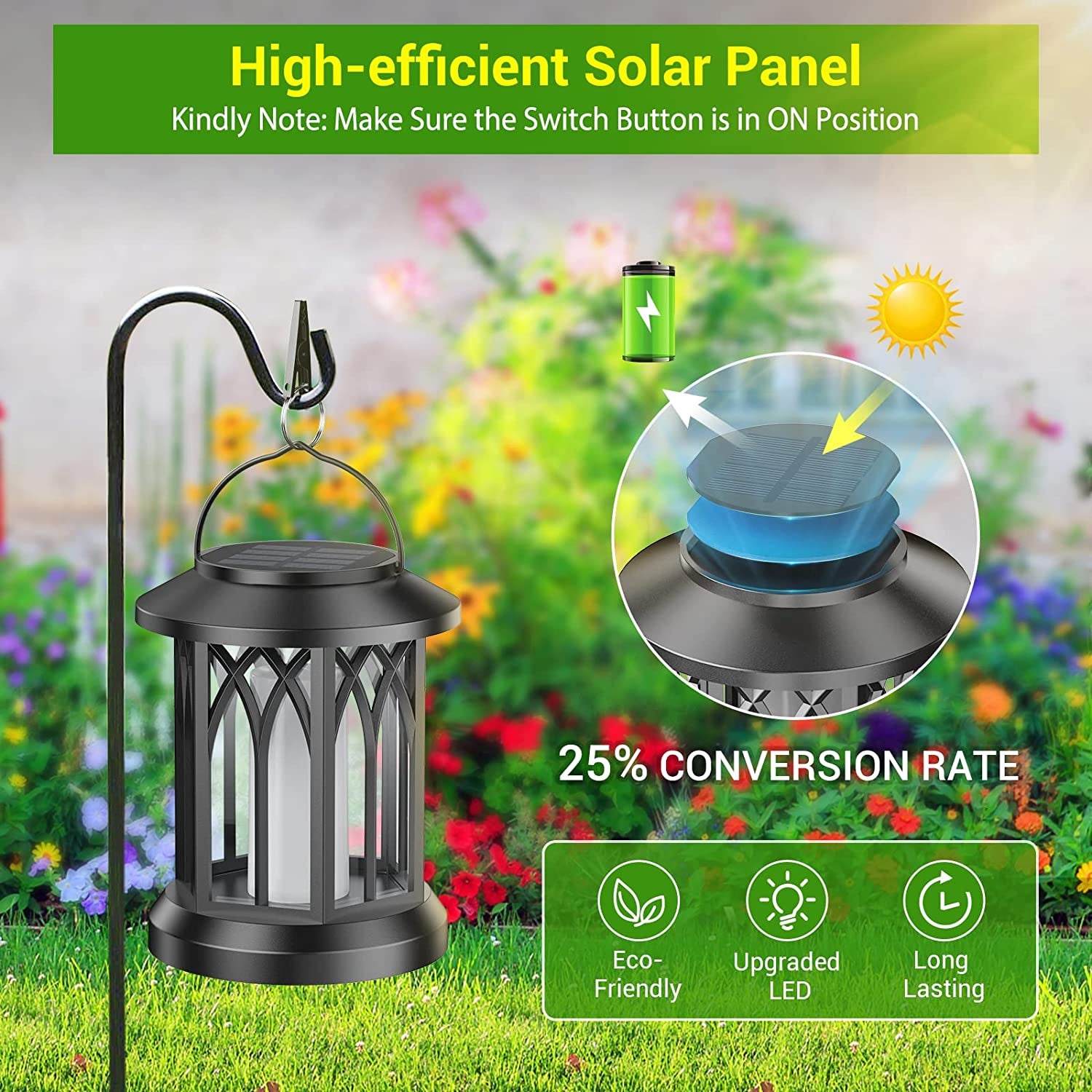 Hanging Solar Lights Lantern Outdoor, Flickering Flames Solar Outdoor Lights, Solar Lanterns Outdoor Waterproof with Bigger Panel, Lanterns Decorative Outdoor for Yard Garden Decor, 2 Pack