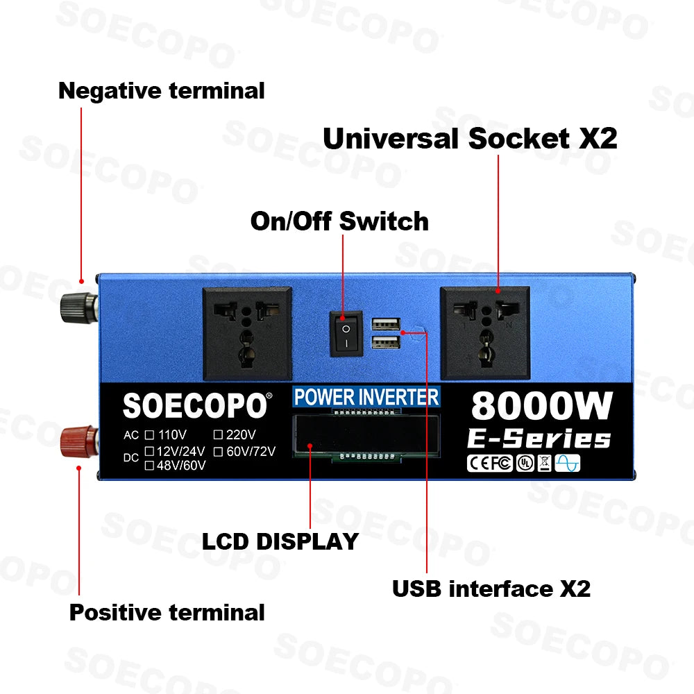 SOECOPO 8000W Solar System Kit 200W Panel 100A Controller Intelligent Dual Voltage Inverter DC 12V 24V to AC 110V 220V for Home