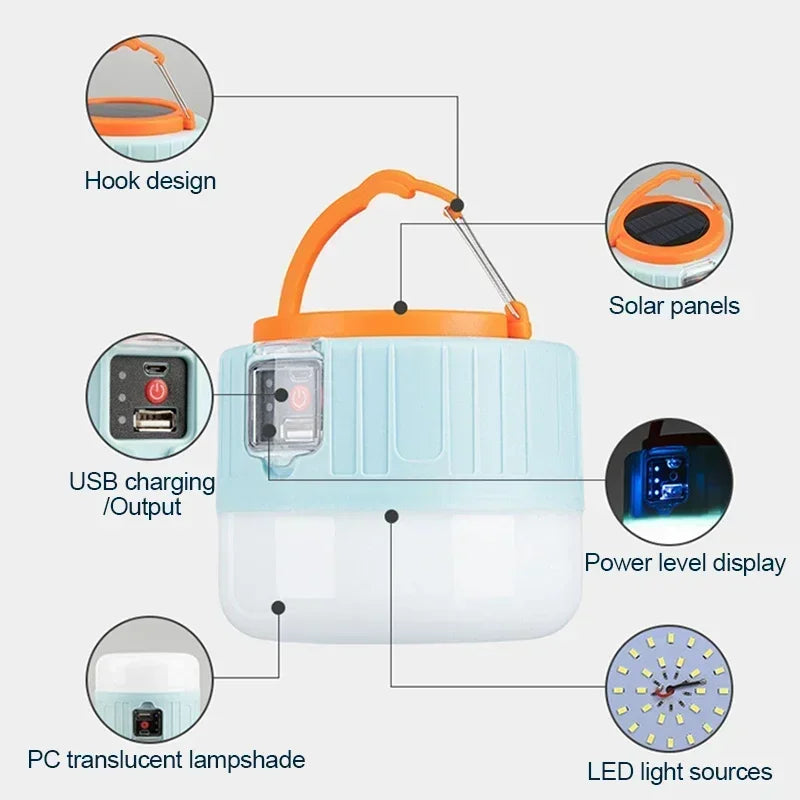 LED Solar Camping Light Power Bank Camping Lanterns With Remote Control Waterproof Outdoor Tent Light Rechargeable Flashlight