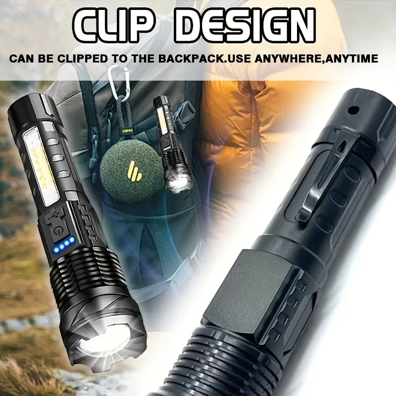 High-power Led Flashlight USB Rechargeable Torch with Display Zoomable Light with Battery Camping Hiking Lantern Emergency Lamp