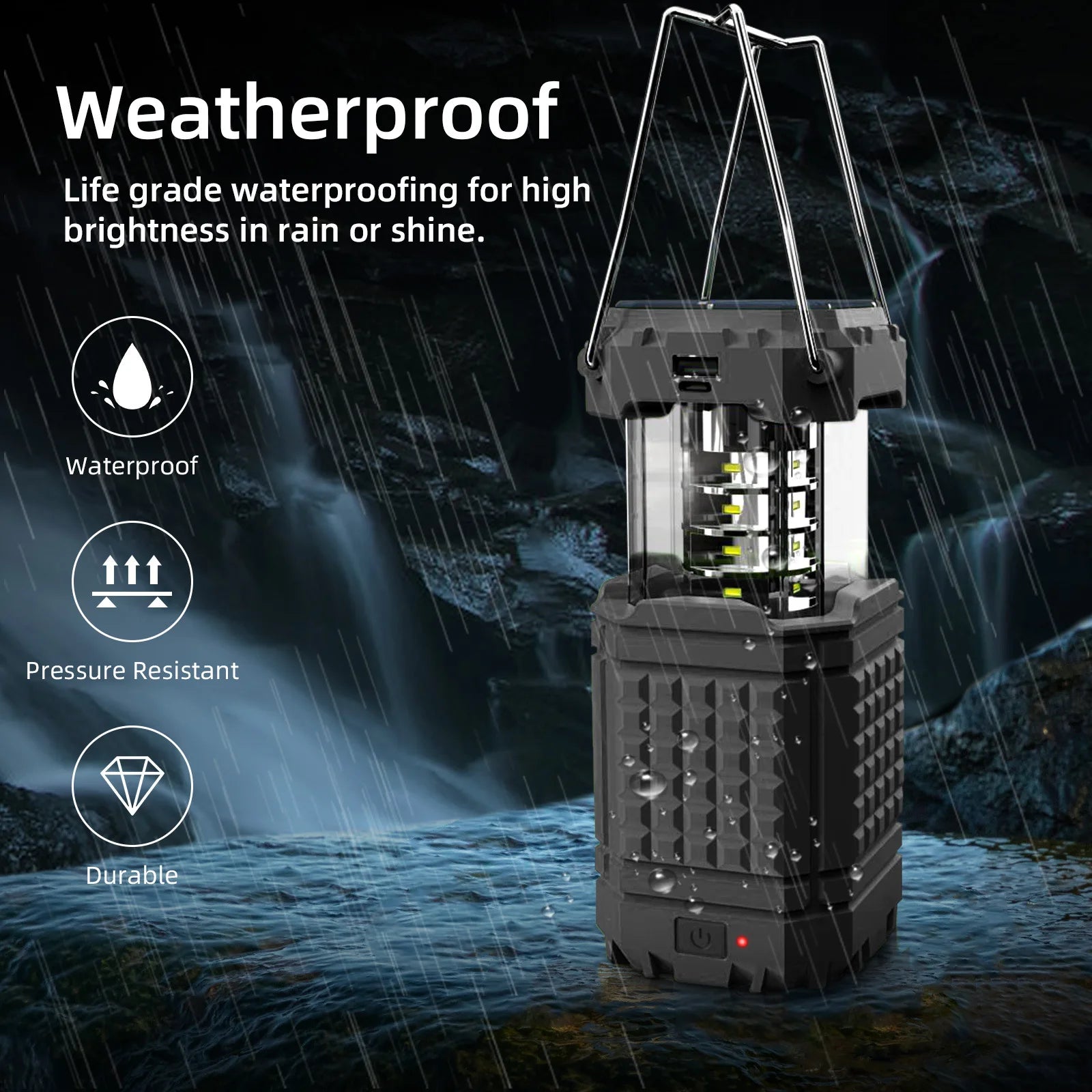 Waterproof Solar Power Bank 5000mAh with Hand Crank LED Camping Light Portable Charger Powerbank for iPhone 17 16 Samsung Xiaomi