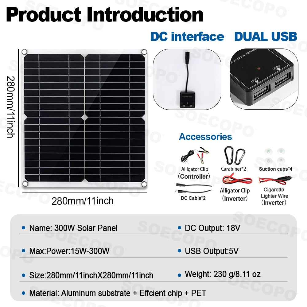 7000W Inverter Kit 12V 110V220V 300W Solar Panel 100A Controller & Battery Charger for Shed/Lighting/Camping, Easy Installation
