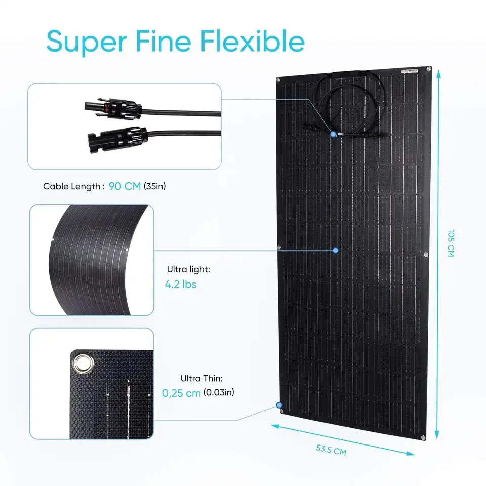 430W Monocrystalline Silicon Flexible Solar Panel For Caravan RV Full Black Frameless Design