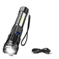 Powerful LED Flashlight Battery Display USB Rechargeable Light Telescopic Zoom Torch Lamp Outdoor Camping Fishing Lantern