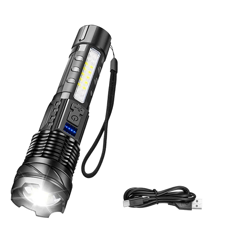 Powerful LED Flashlight Battery Display USB Rechargeable Light Telescopic Zoom Torch Lamp Outdoor Camping Fishing Lantern