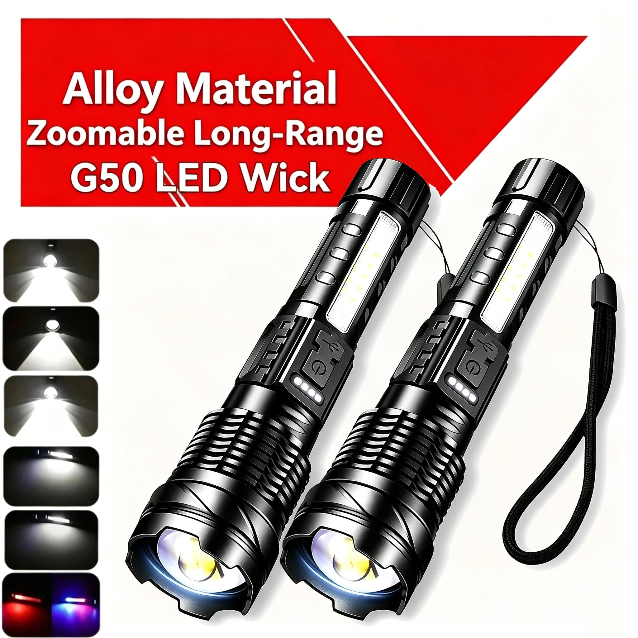 High-power Led Flashlight USB Rechargeable Torch with Display Zoomable Light with Battery Camping Hiking Lantern Emergency Lamp