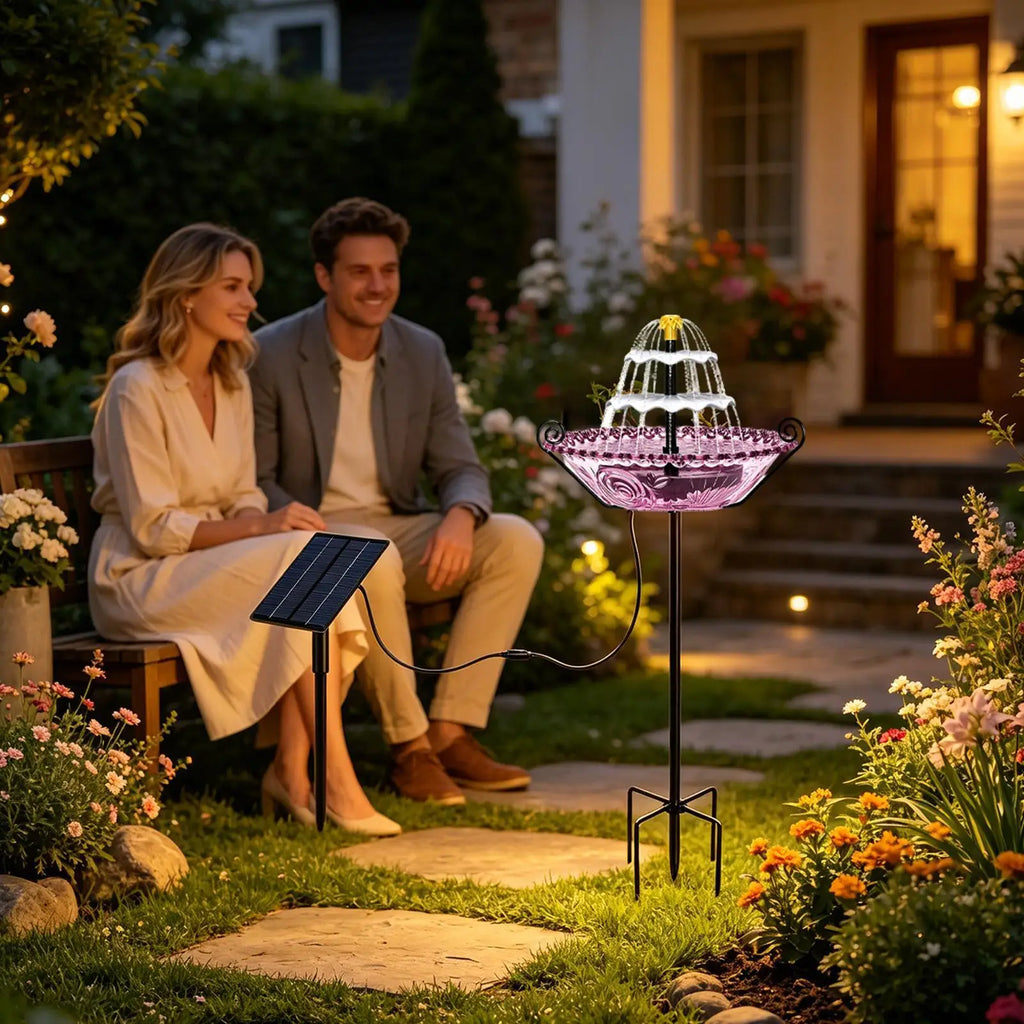 Bird Bath Solar Powered Garden Decor Birdbath Outdoor Hummingbird Waterer For Homeowners Nature Lovers Backyard Patio Deck