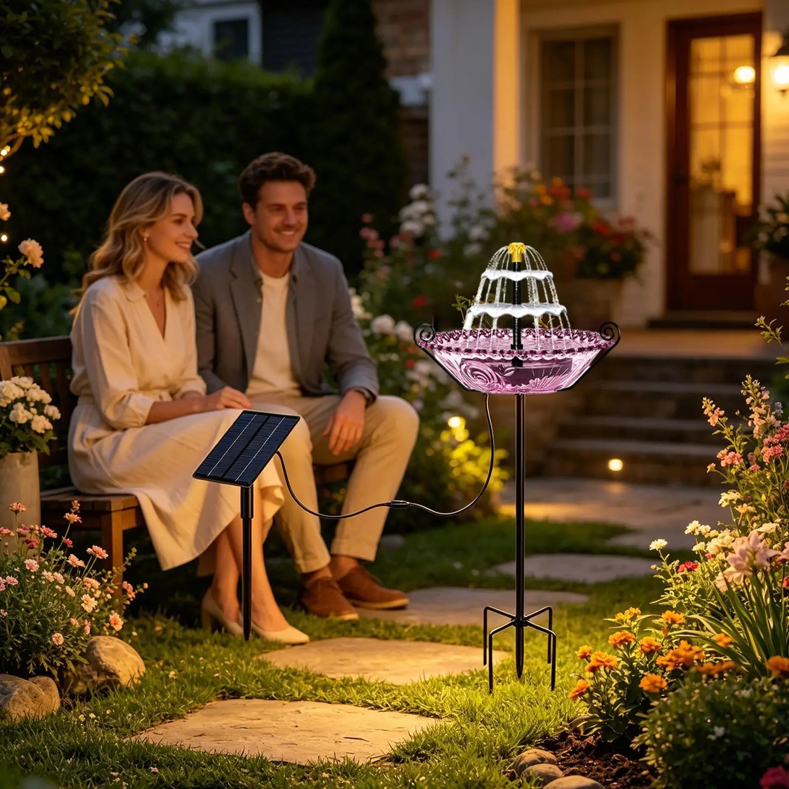 Bird Bath Solar Powered Garden Decor Birdbath Outdoor Hummingbird Waterer For Homeowners Nature Lovers Backyard Patio Deck