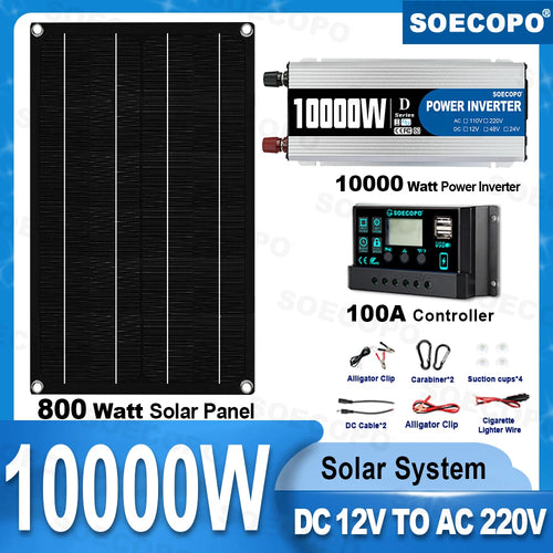 10000W Solar System Solar Generator 500W Panel 100A Controller10000W Multi-Voltage Inverter 12V to 220V AC for off Grid