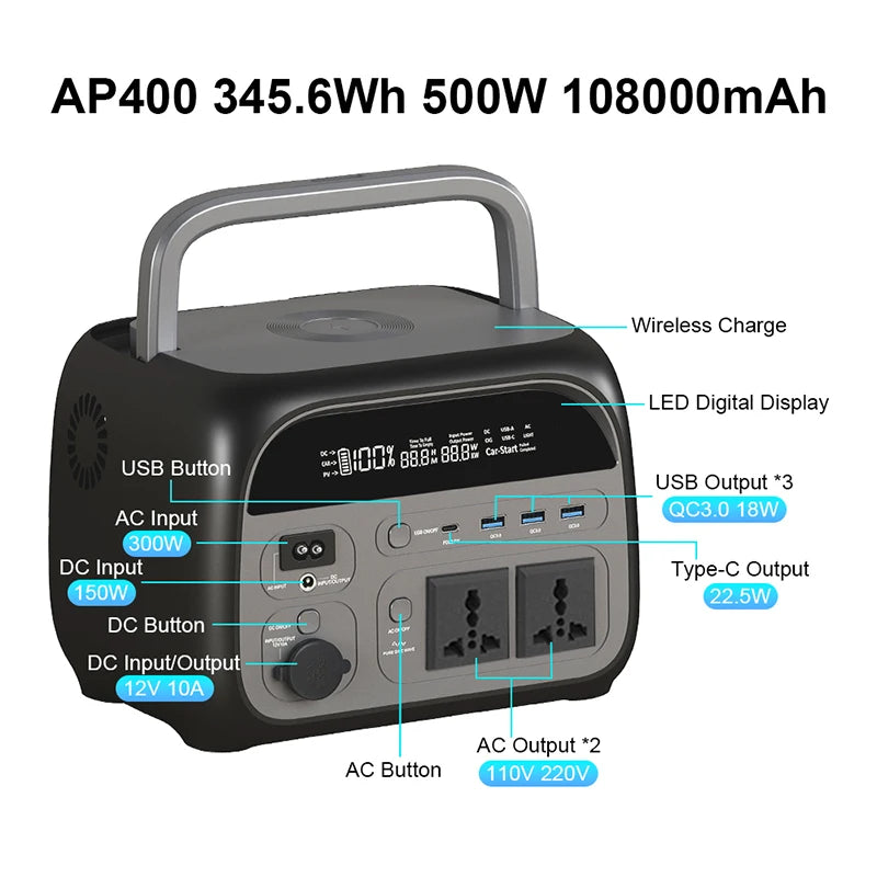 Ctolity Power Stations for Camping Equipment Powerbank 300w 1000w 2000w Portable Power Station Lifepo4 Battery Solar Generator