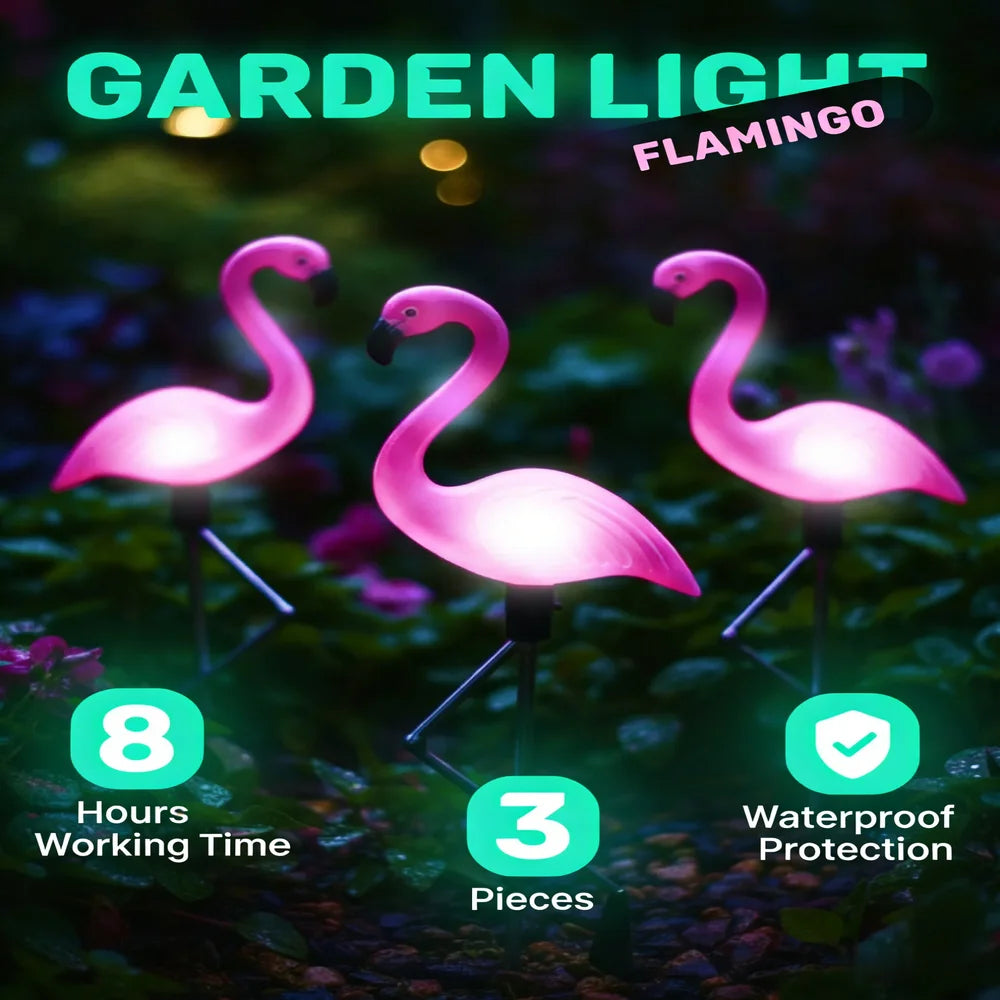 3Pcs Solar Powered Flamingo Ground Stake Lights, Waterproof Outdoor Garden Pathway Decorative Night Lights for Yard Patio Lawn