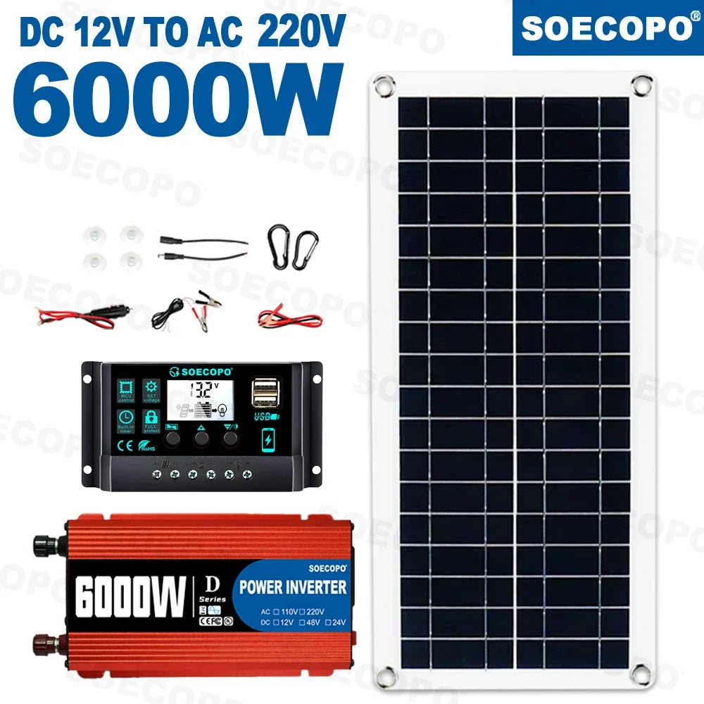6000W Inverter & Solar System Complete Kit 12V to 110V/220V 100A Controller 300W Panel Off-Grid System for Home/Camping Backup