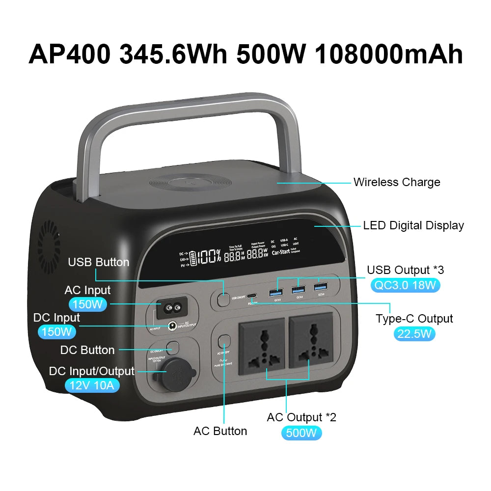 Ctolity Power Stations for Camping Equipment Powerbank 300w 1000w 2000w Portable Power Station Lifepo4 Battery Solar Generator