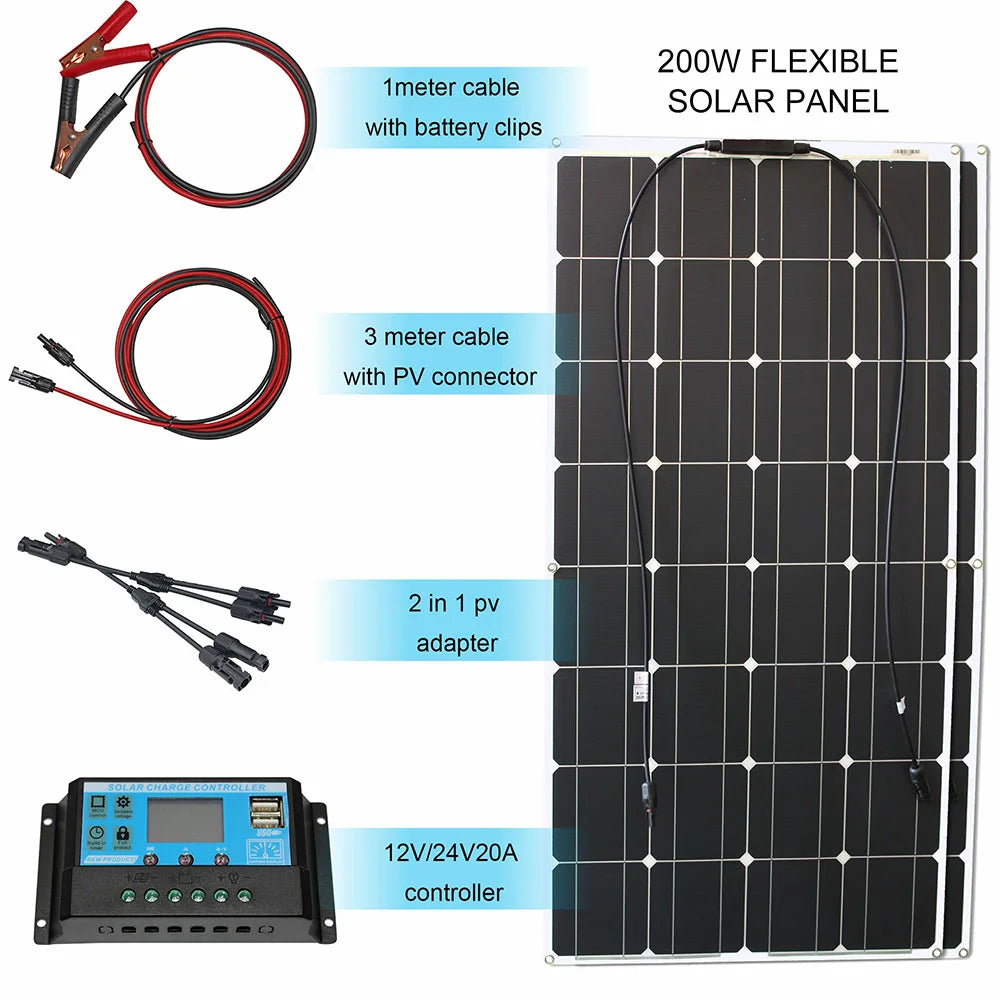 12V Flexible Solar Panel Kit 100W 200W 300W Solar Panels with Solar Controller for Boat Car RV and Battery Charger
