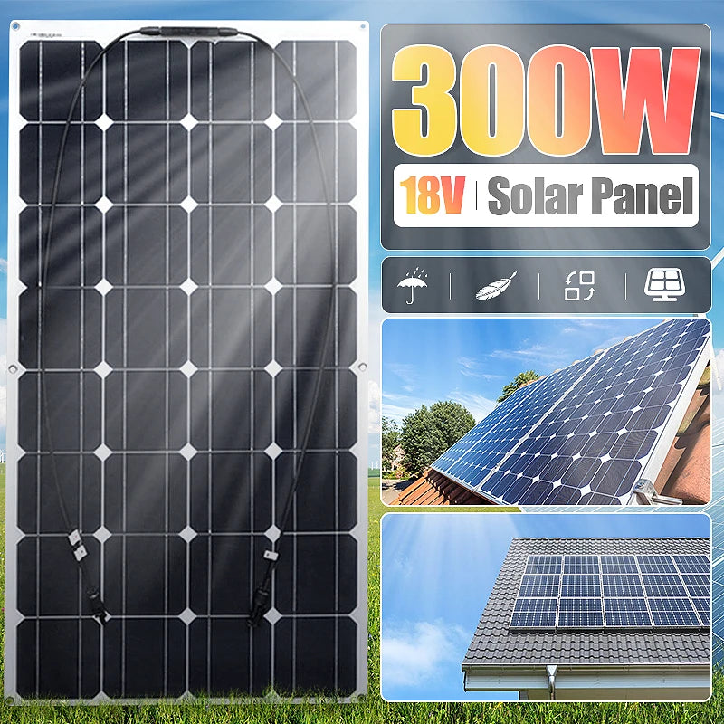 18V 300W Solar Panel PET Flexible Solar Power Charger Boat RV Camping Car Battery Solar Cell Panel Kit Energy Charge Systems 18V